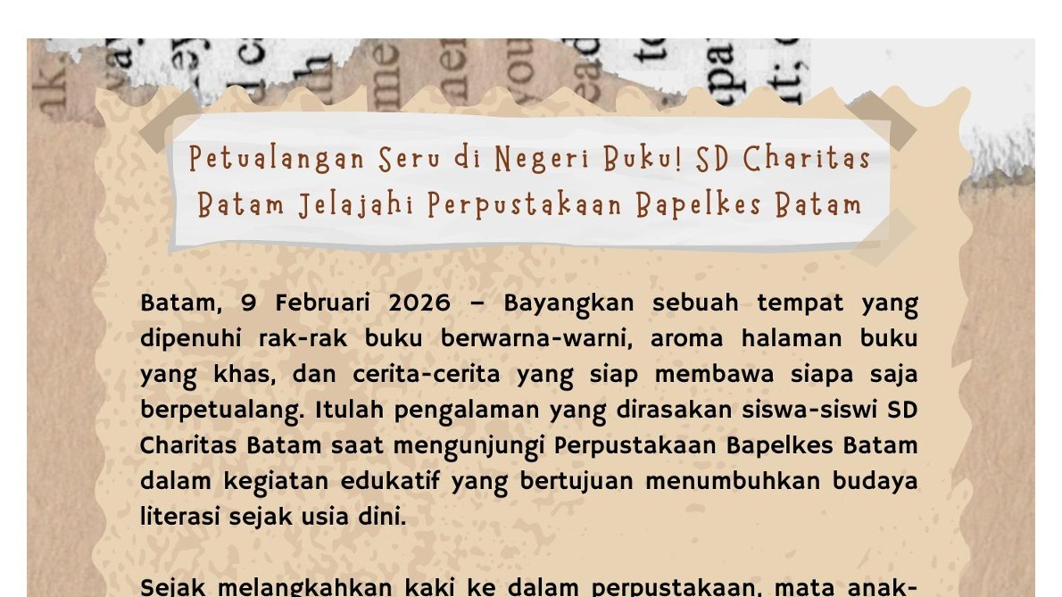 Petualangan Seri di Negeri Buku! SD Charitas Batam Jelajahi Perpustakaan Bapelkes Batam