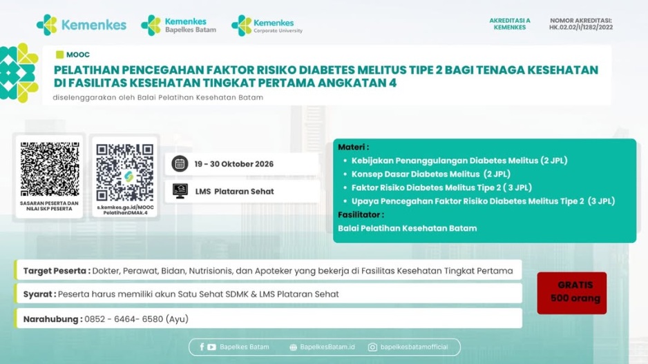 MOOC Pelatihan Pencegahan Faktor Risiko Diabetes Melitus Tipe 2 Bagi Tenaga Kesehatan di FKTP (Angkatan 4)